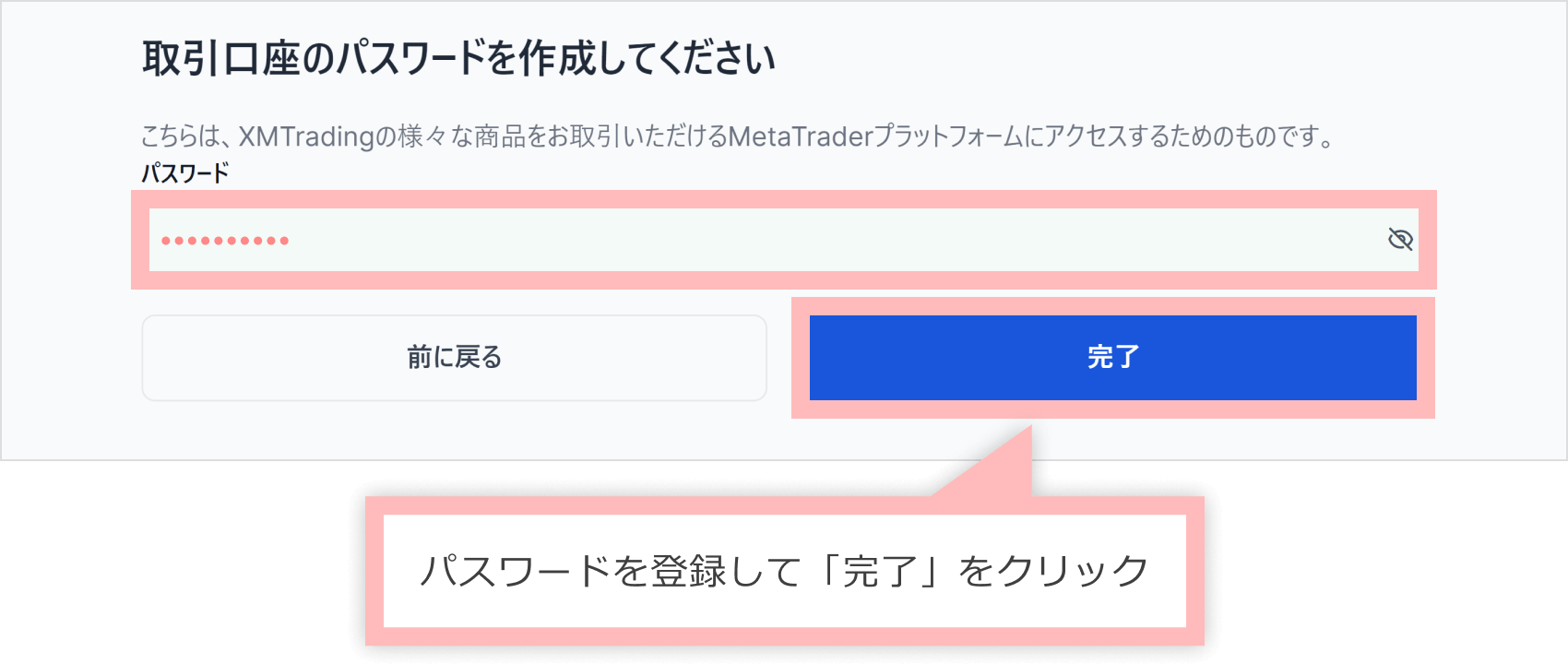 Account password registration screen