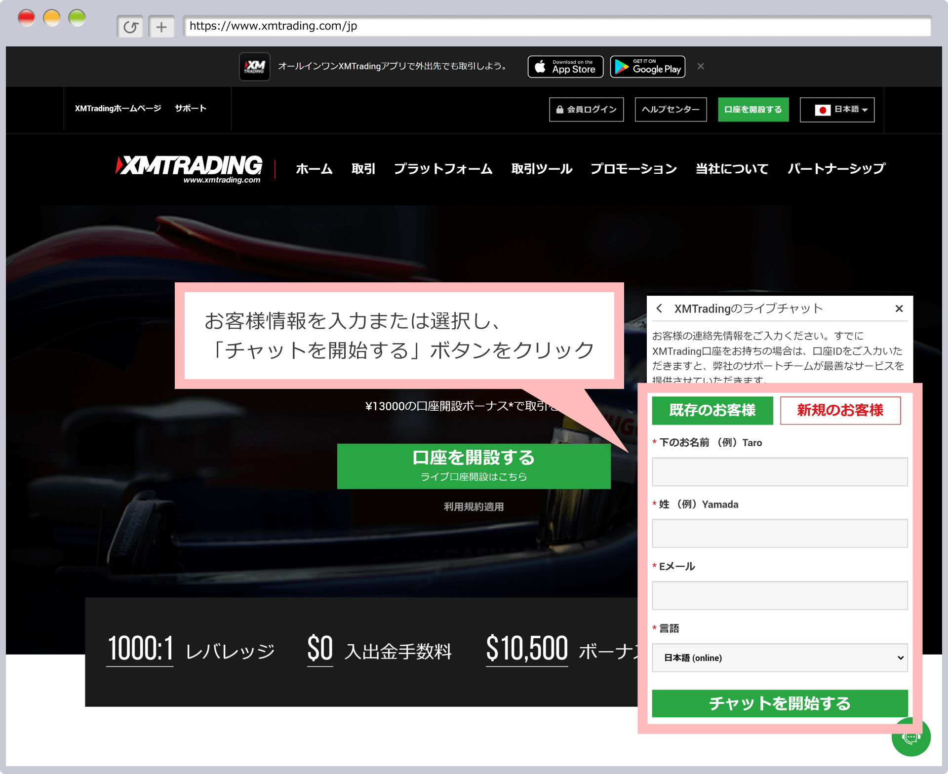 Customer information input screen