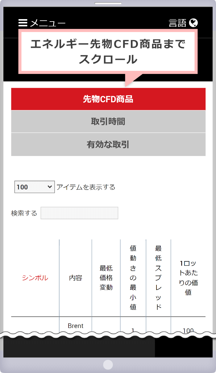 エネルギー先物CFD商品までスクロール