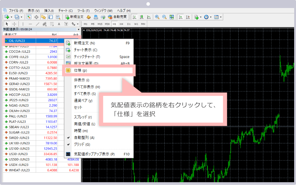 Right-click on a symbol in the Market Watch and select "Specifications"