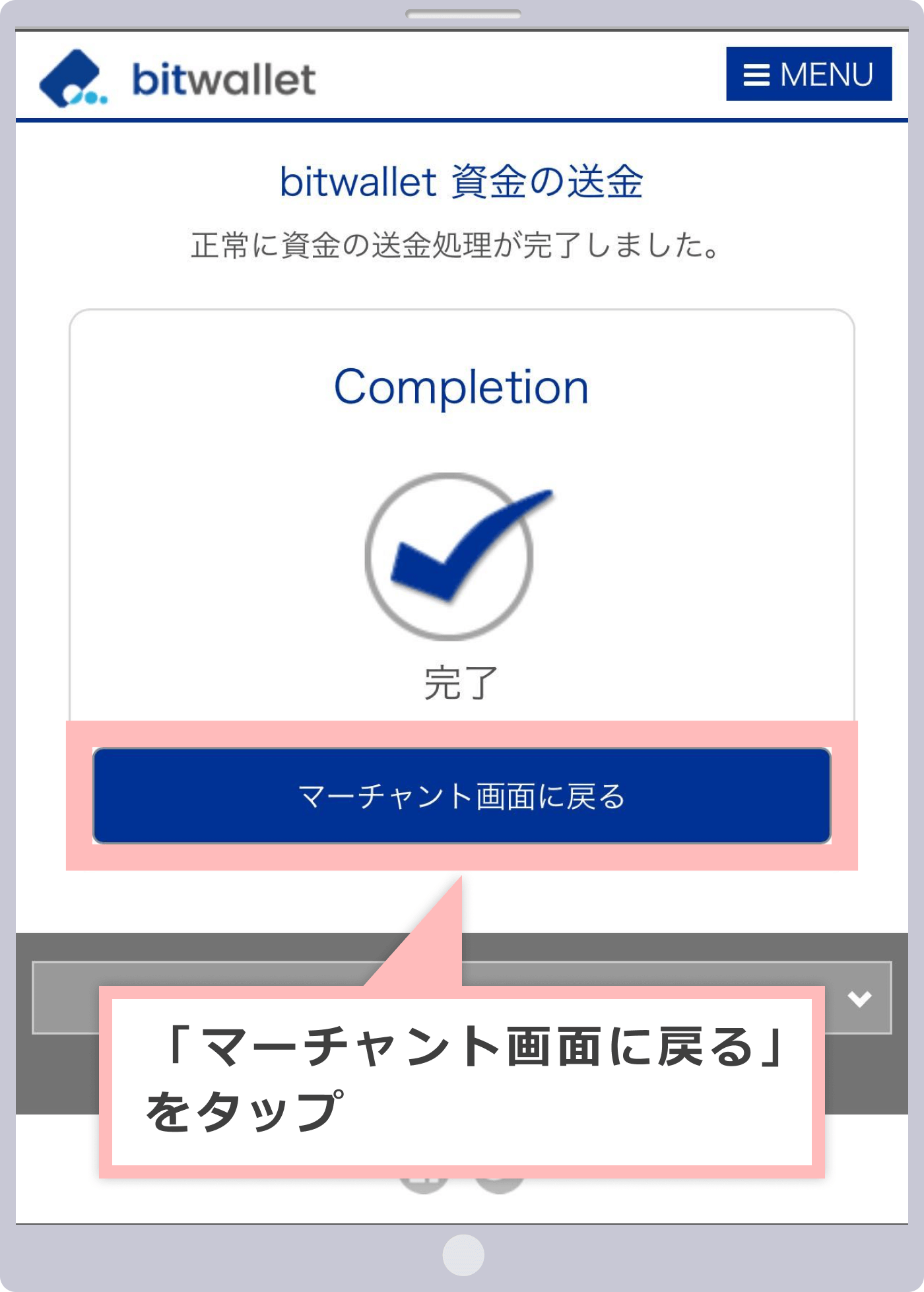 bitwallet決済完了画面