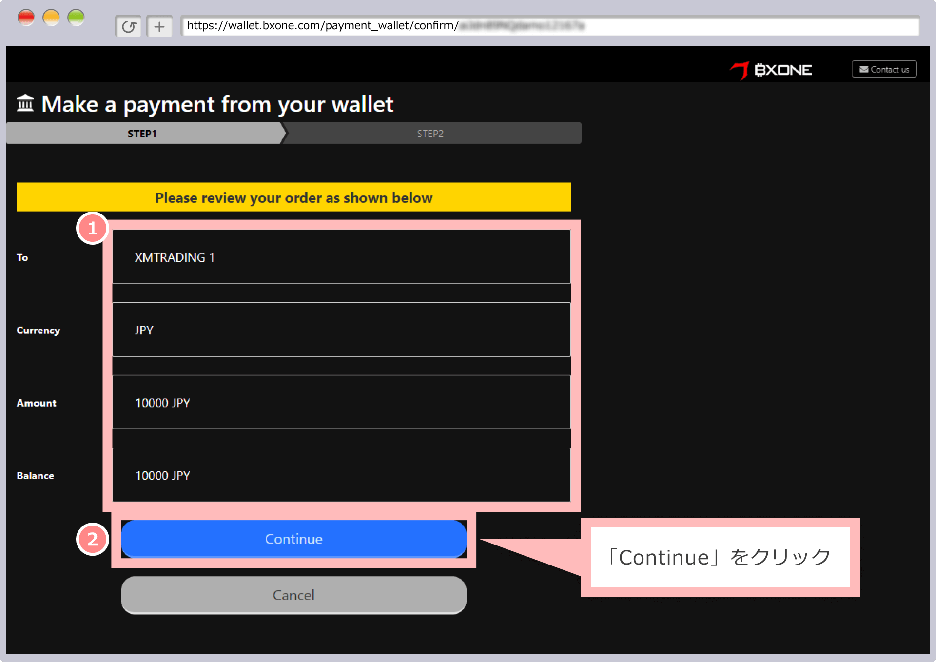 BXONE payment screen