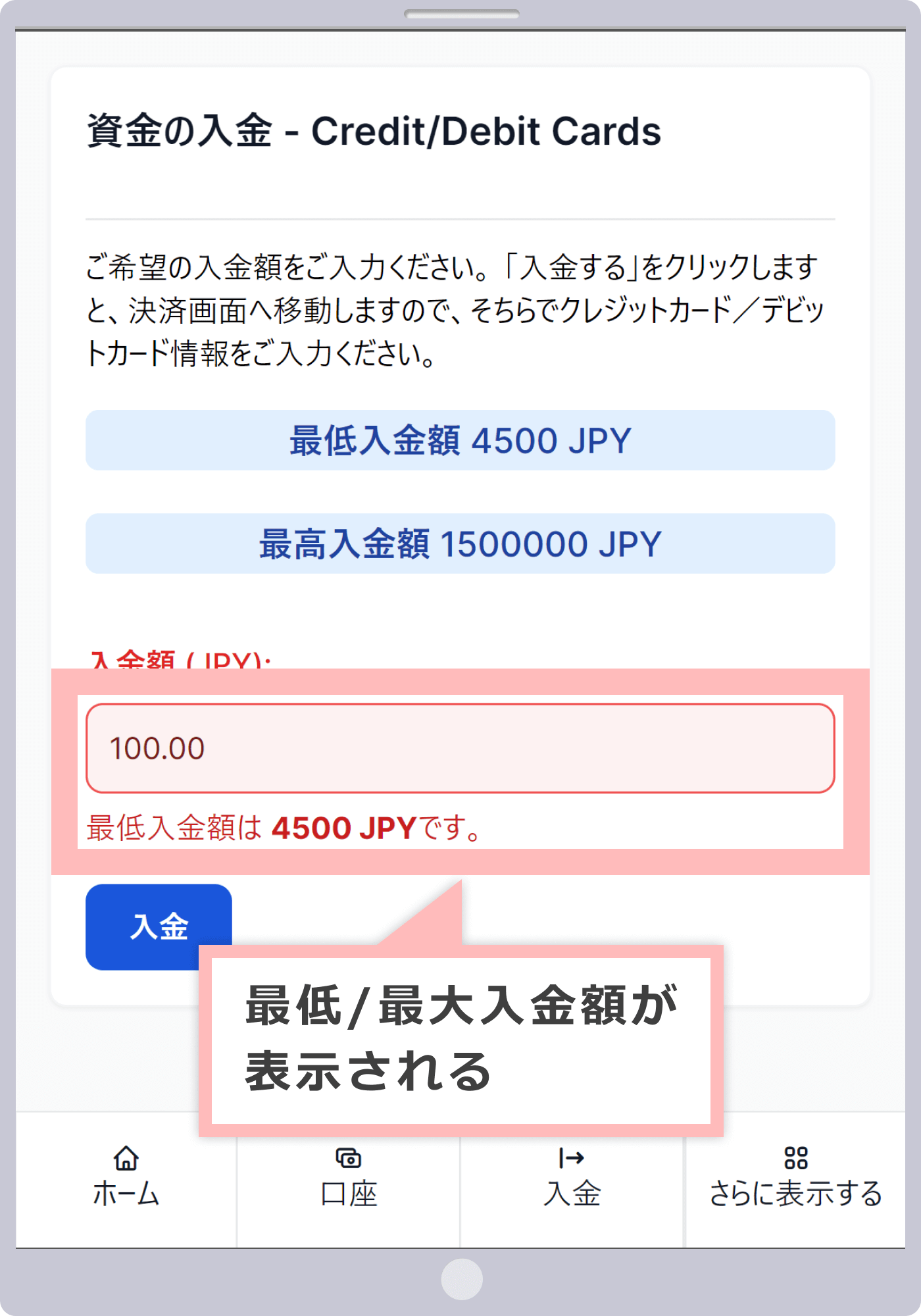 入金額の入力内容