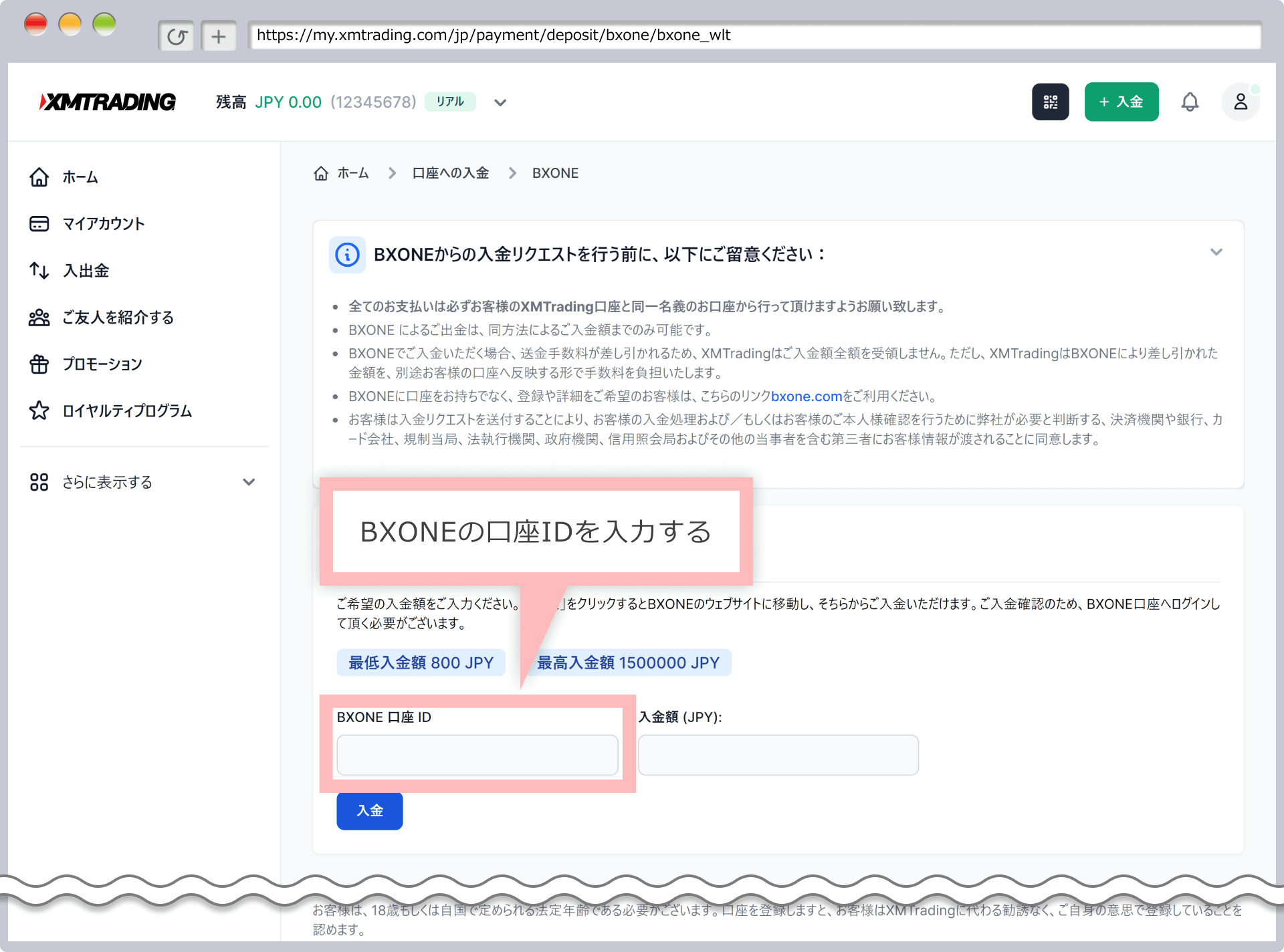 Image 5/XM Funds Deposit Screen (BXONE)