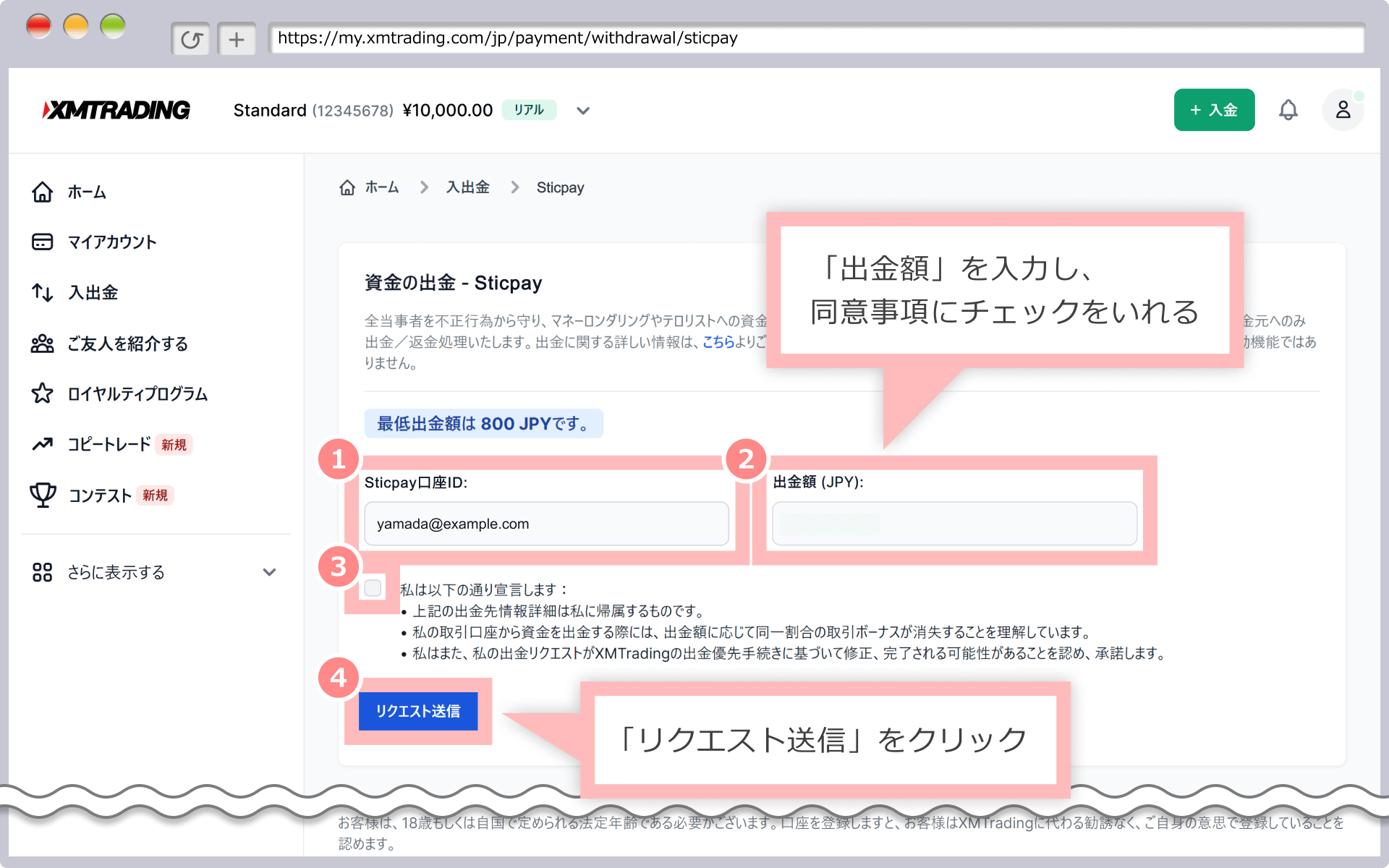 Withdrawal screen (STICPAY)