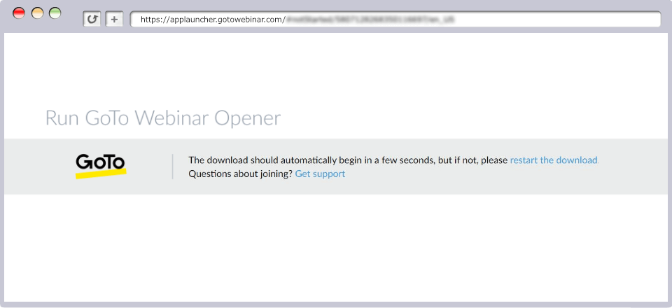The screen that will appear when you click "Join Webinar" on the day