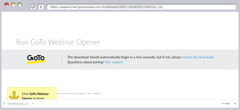 The screen that will appear when you click "Join Webinar" on the day