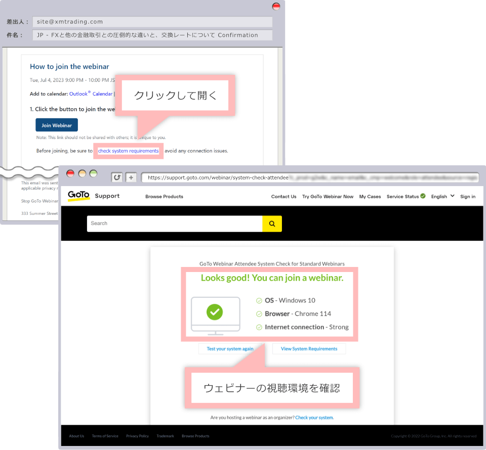 Click "check system requirements" to check your webinar viewing environment
